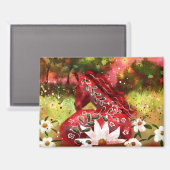 Daisy Horse Abstrakt Art Red White Green Magnet (Vorderseite/Rückseite)