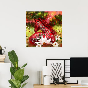 Daisy Horse Abstrakt Art Red White Green Poster