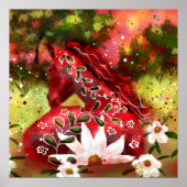 Daisy Horse Abstrakt Art Red White Green Poster (Vorne)