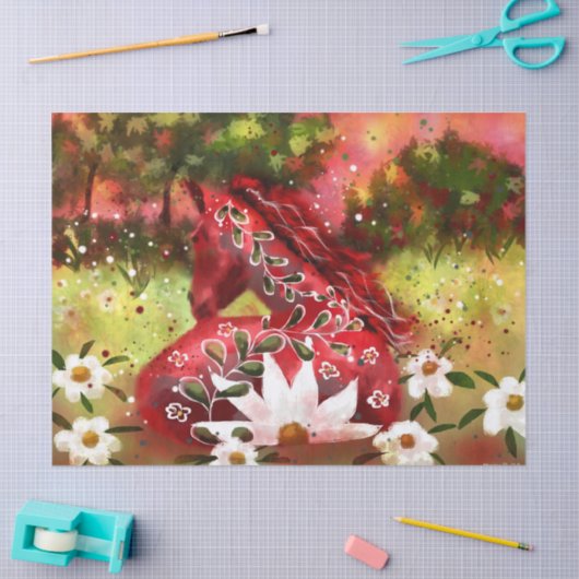 Daisy Horse Red White Green Floral Decoupage Seidenpapier (Basteln)