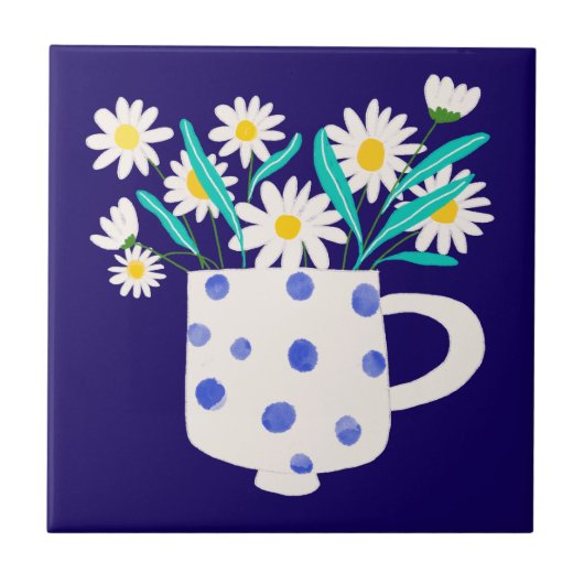 Daisy in Ceramic Vase Watercolor Ceramic Tile Fliese (Vorderseite)