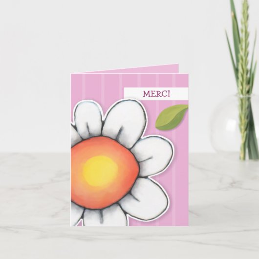 Daisy Joy pink stripes Danke Note Card (Vorderseite)