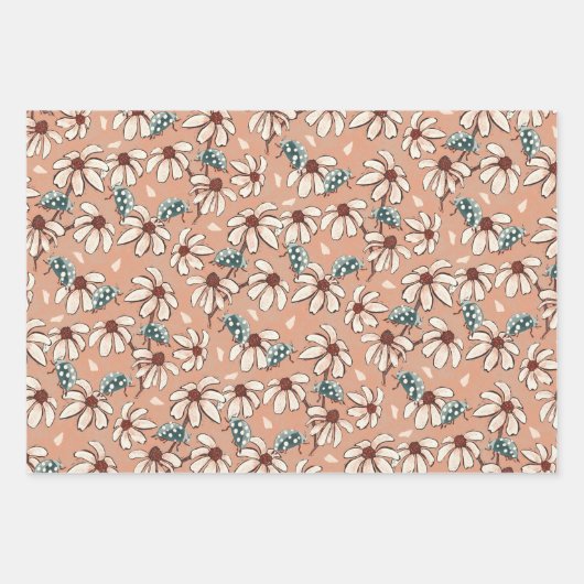 Daisy Ladybug und Checkerboard Geschenkpapier Set (Vorderseite)