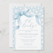 Daisy Light Blue Floral Bow Ribbon Baby Boy Dusche Einladung (Vorderseite)