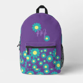 Daisy Lila Aquamarin Bedruckter Rucksack (Vorderseite)