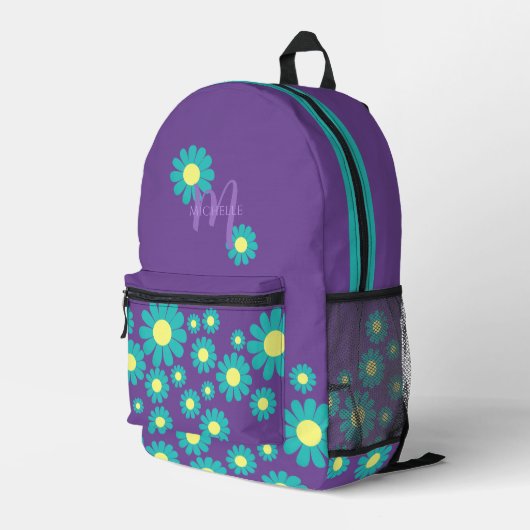 Daisy Lila Aquamarin Bedruckter Rucksack (Rückseitige Ecke Rechts)
