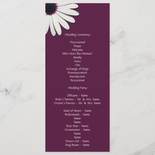 Daisy Lila Wedding Programs Programm (Rückseite)