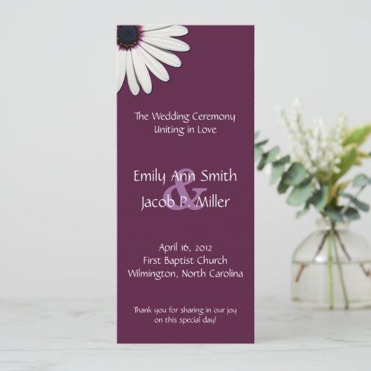 Daisy Lila Wedding Programs Programm (Stehend Vorderseite)