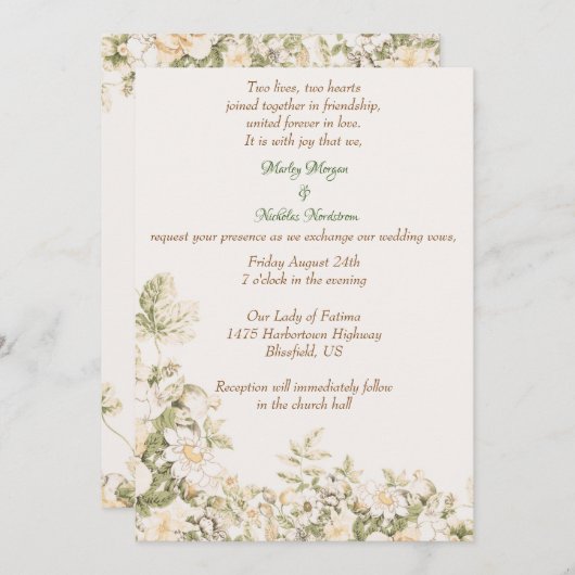 Daisy, Lily of the Valley on Ecru Wedding Einladung (Vorne/Hinten)