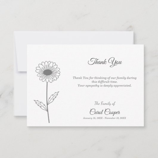 Daisy Line Art Beerdigung Danke Note Card (Vorderseite)