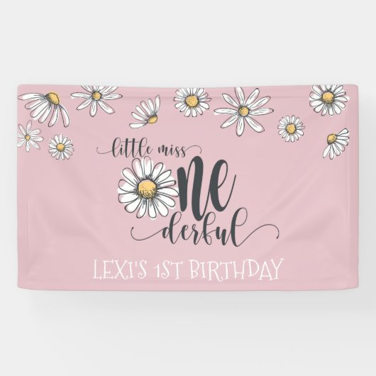 Daisy Little Miss ONEderful Party Banner - Pink (Horizontal)
