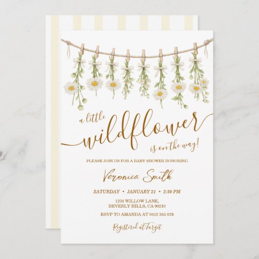 Daisy Little Wildflower Baby Shower Invitation Einladung (Vorne/Hinten)