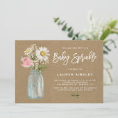 Daisy Mason Jar Kraft Paper Fall Baby Sprinkle Einladung (Stehend Vorderseite)