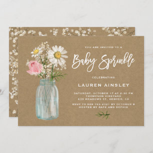 Daisy Mason Jar Kraft Paper Fall Baby Sprinkle Einladung