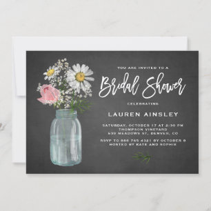 Daisy Mason Jar Rustic Chalkboard Brautparty Einladung