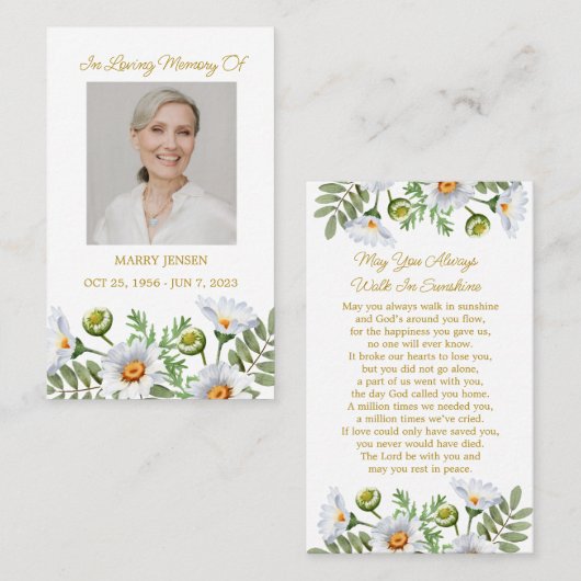 Daisy Memorial Photo Funeral Prayer Card Visitenkarte (Vorne/Hinten)