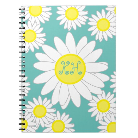 Daisy Monogram Aquamarin grün und gelb Notizblock (Vorderseite)