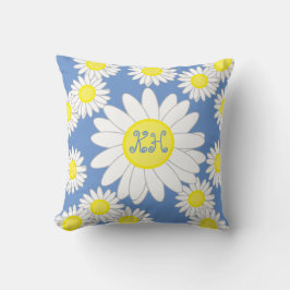 Daisy Monogram Blue White und Yellow Kissen