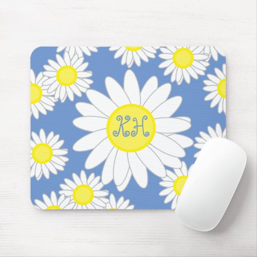 Daisy Monogram Blue White und Yellow Notebook Mousepad (Mit Mouse)