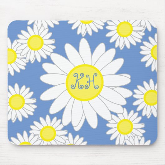 Daisy Monogram Blue White und Yellow Notebook Mousepad (Vorne)