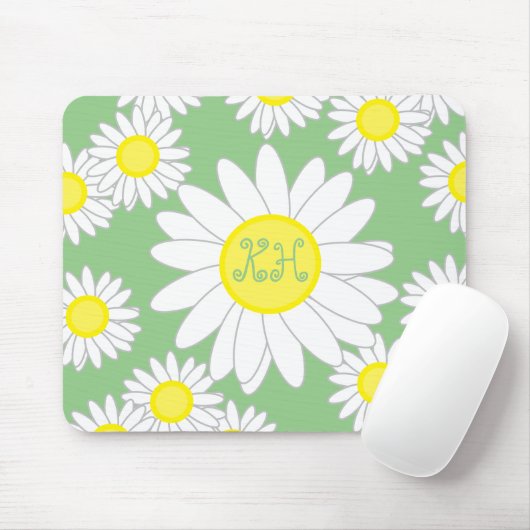 Daisy Monogram Green White und Gelb Mousepad (Mit Mouse)
