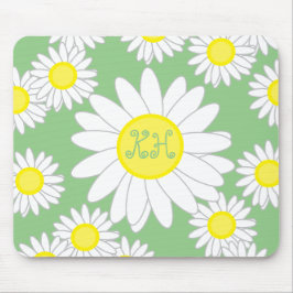 Daisy Monogram Green White und Gelb Mousepad