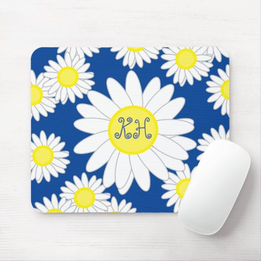 Daisy Monogram Navy Blue White und Yellow Mousepad (Mit Mouse)