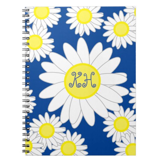 Daisy Monogram Navy Blue White und Yellow Notizblock (Vorderseite)