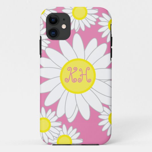 Daisy Monogram Pink White und Gelb Case-Mate iPhone Hülle (Rückseite)