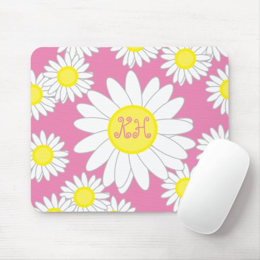 Daisy Monogram Pink White und Gelb Mousepad (Mit Mouse)