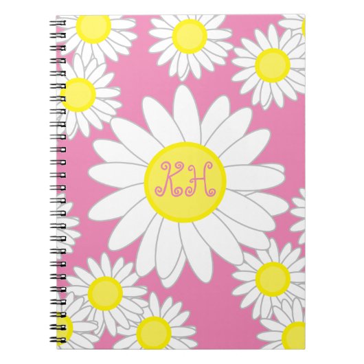 Daisy Monogram Pink White und Gelb Notizblock (Vorderseite)