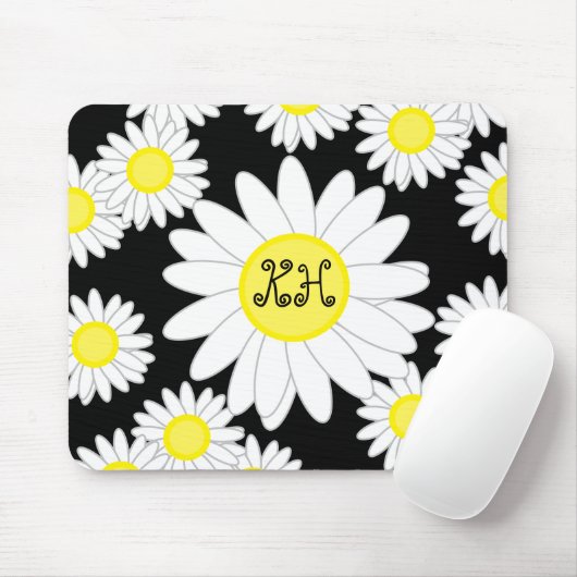 Daisy Monogram Schwarz-weiß und gelb Mousepad (Mit Mouse)