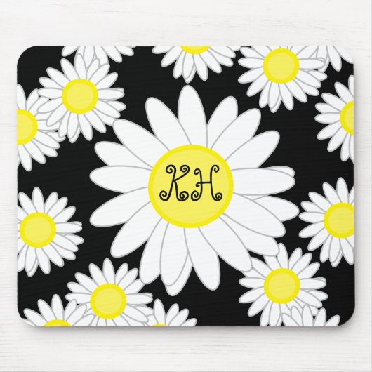 Daisy Monogram Schwarz-weiß und gelb Mousepad (Vorne)