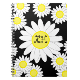 Daisy Monogram Schwarz-weiß und gelb Notizblock