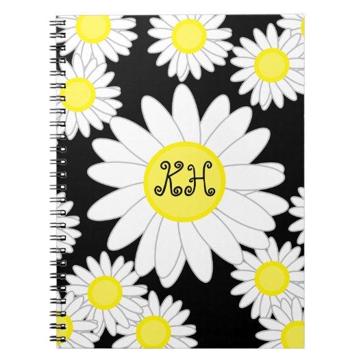 Daisy Monogram Schwarz-weiß und gelb Notizblock (Vorderseite)