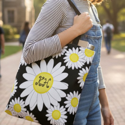 Daisy Monogram Schwarz-weiß und Gelbtasche Tasche