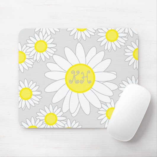 Daisy Monogram Silver Grau Weiß und Gelb Mousepad (Mit Mouse)