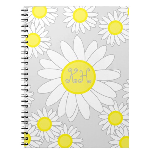 Daisy Monogram Silver Grau Weiß und Gelb Notizblock (Vorderseite)