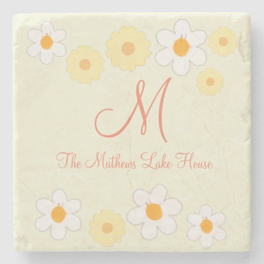 Daisy Monogram Steinuntersetzer (Vorderseite)