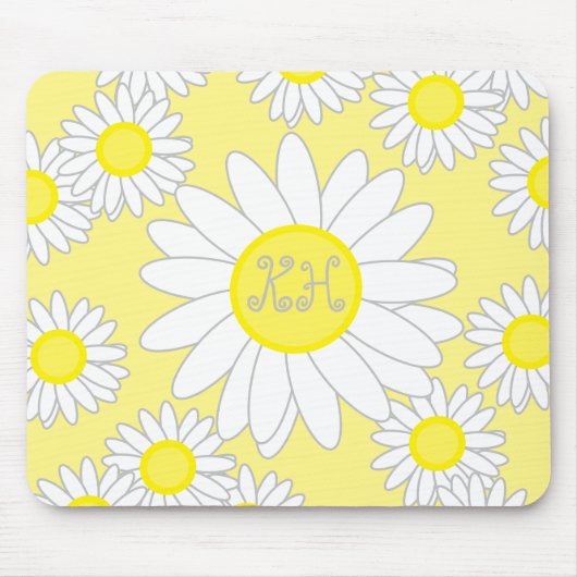 Daisy Monogram weiß und gelb Mousepad (Vorne)