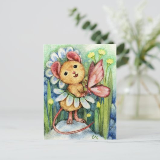 Daisy Mouse Fantasy Art Postcard Postkarte (Stehend Vorderseite)