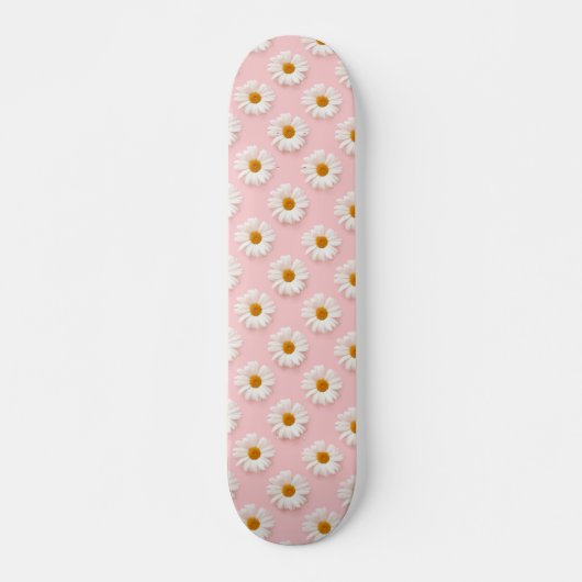 Daisy Muster Floral White Daisies Pink Skateboard (Vorne)