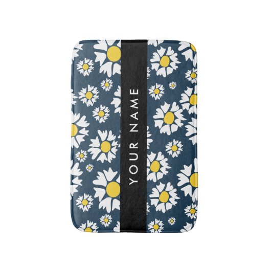 Daisy Muster, White Daisies, Ihr Name Badematte (Vorderseite Vertikal)