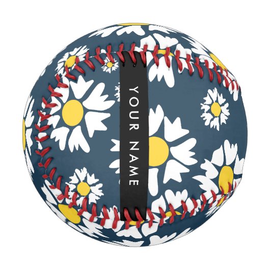 Daisy Muster, White Daisies, Ihr Name Baseball (Vorderseite Links)