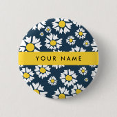 Daisy Muster, White Daisies, Ihr Name Button (Vorderseite)