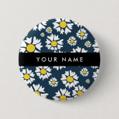 Daisy Muster, White Daisies, Ihr Name Button (Vorderseite)