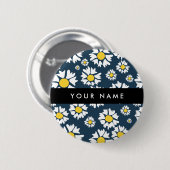 Daisy Muster, White Daisies, Ihr Name Button (Vorne & Hinten)