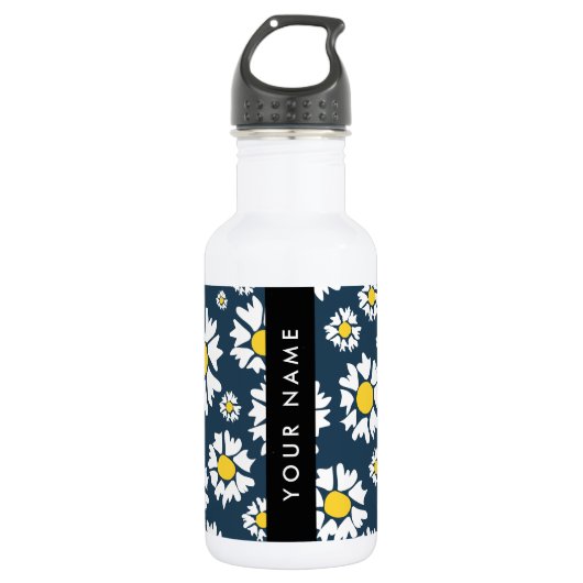 Daisy Muster, White Daisies, Ihr Name Edelstahlflasche (Vorderseite)