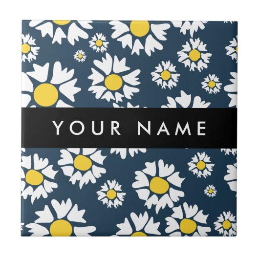 Daisy Muster, White Daisies, Ihr Name Fliese (Vorderseite)
