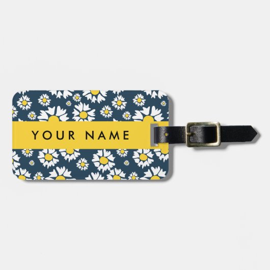 Daisy Muster, White Daisies, Ihr Name Gepäckanhänger (Vorderseite horizontal)